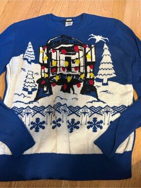 Star Wars TARDIS Christmas Sweater Men's Large Blue Lucasfilm Official R2-D2